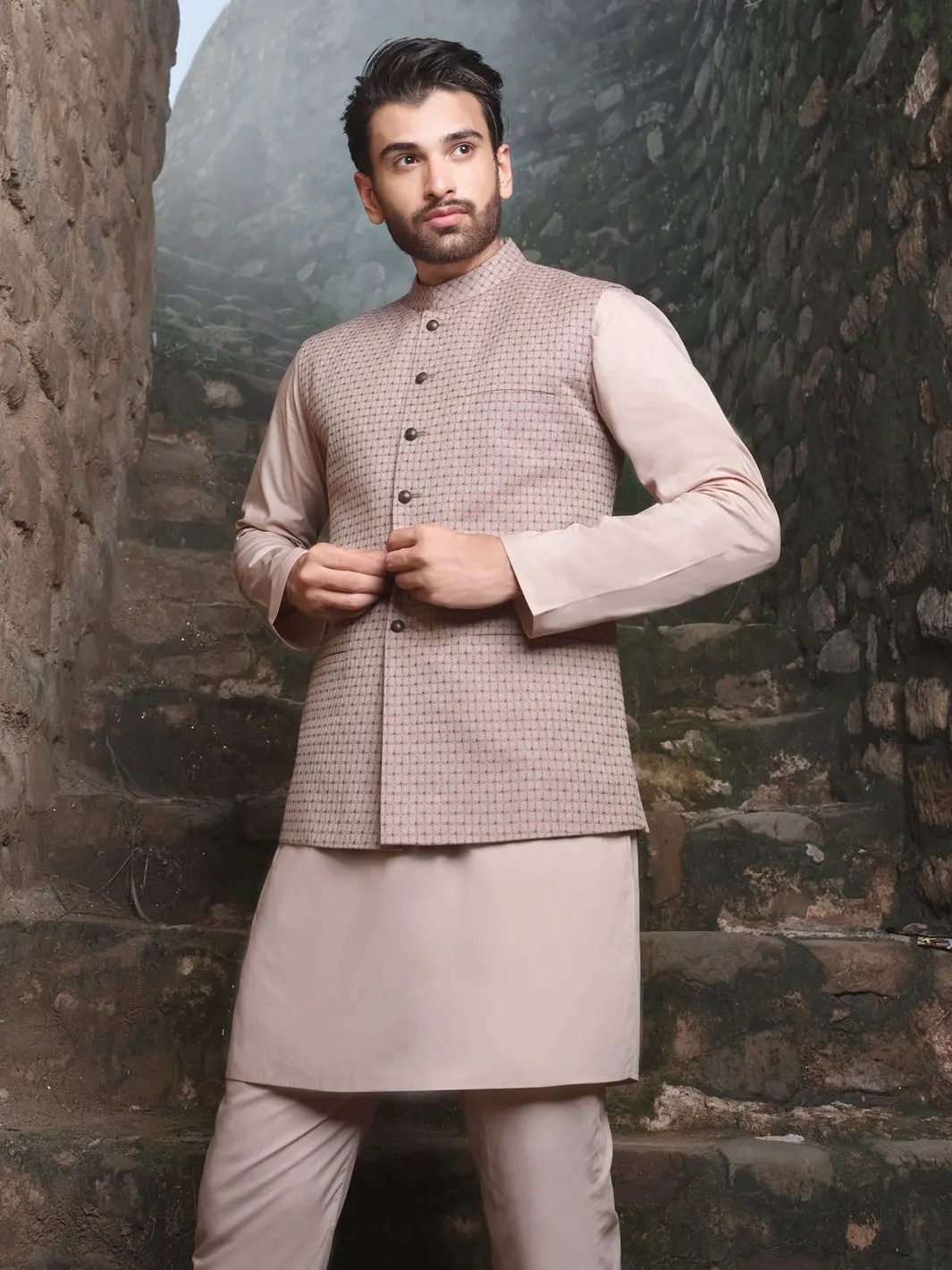 Maroon Woven Waistcoat - Al-Wc-326 1