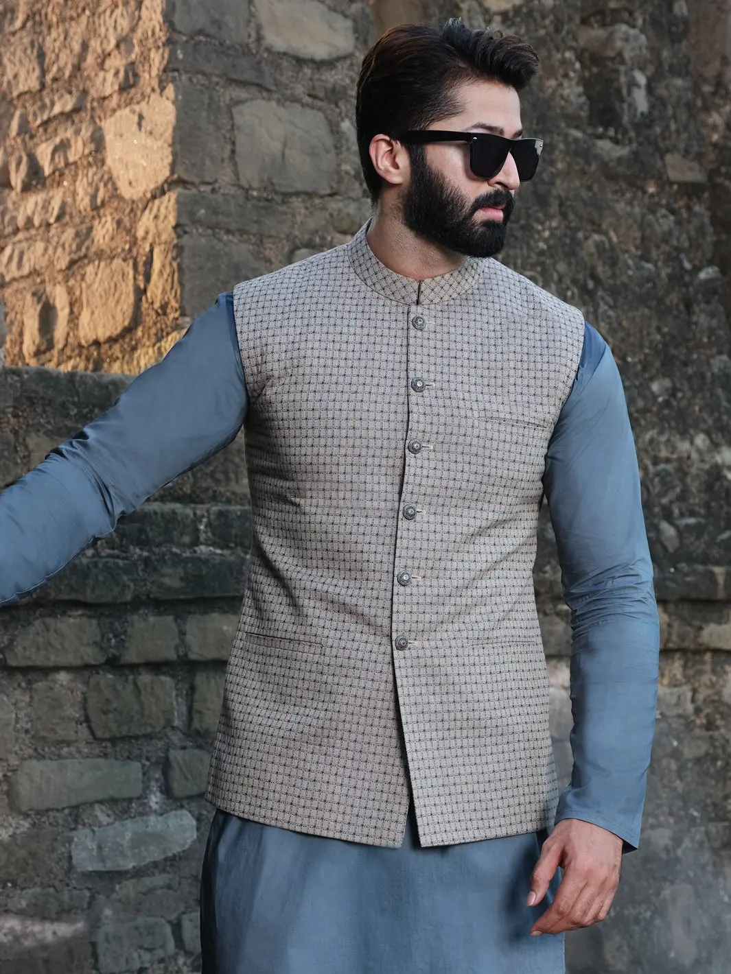 Grey Woven Waistcoat - Al-Wc-327 1