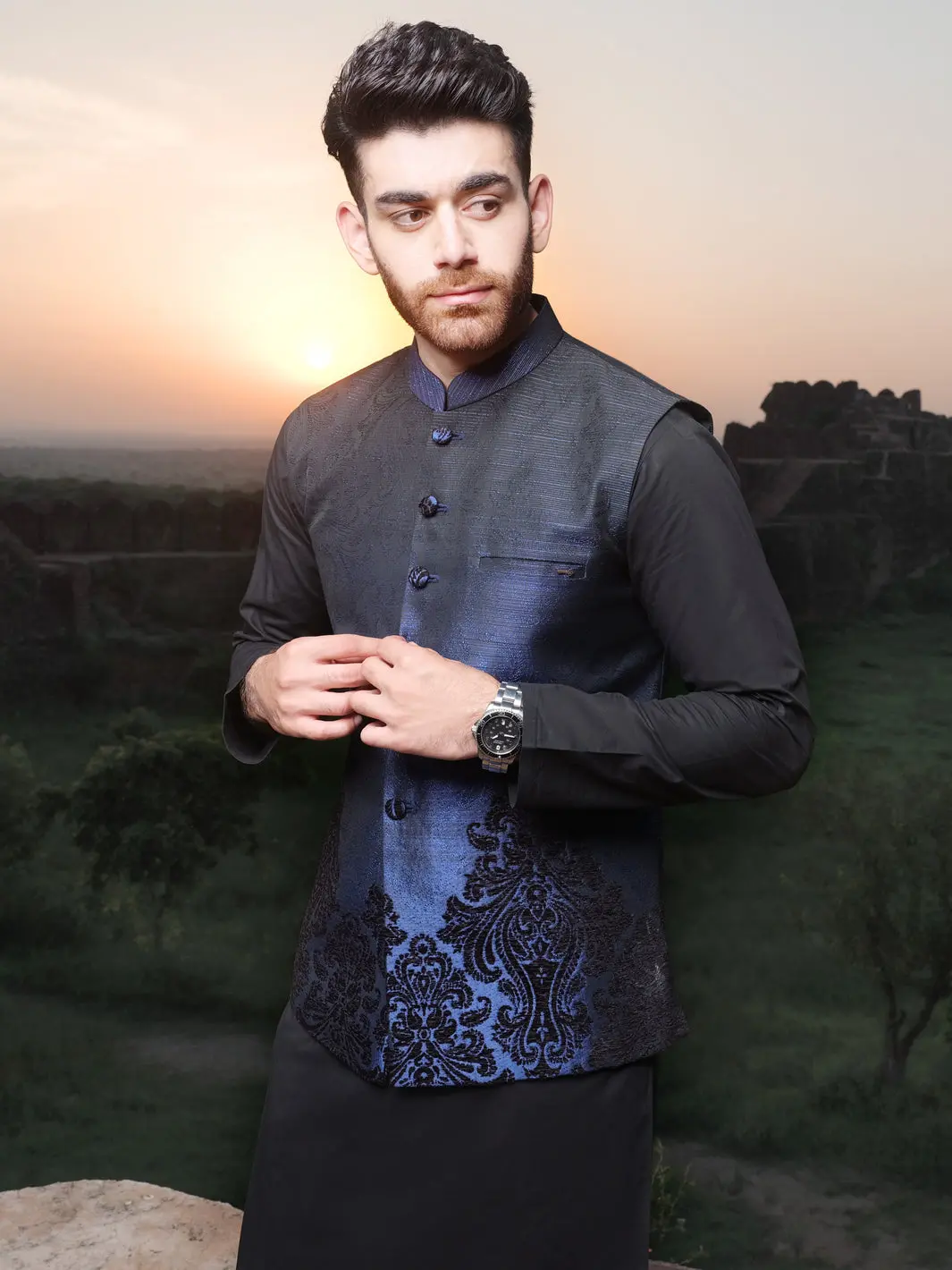 Blue Blended Waistcoat - Al-Wc-334 1
