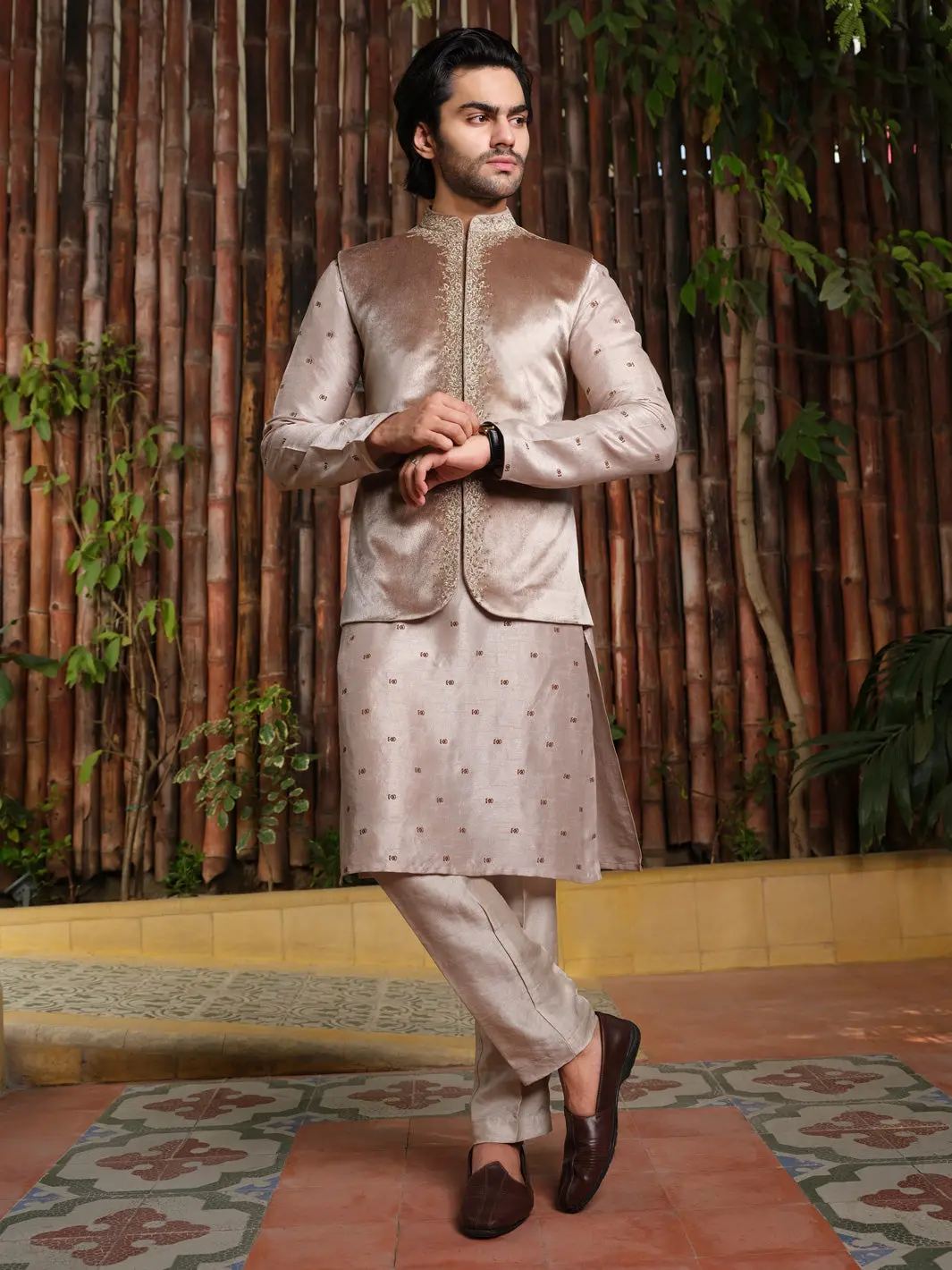 Beige Velvet Waistcoat - Al-Wc-342 1