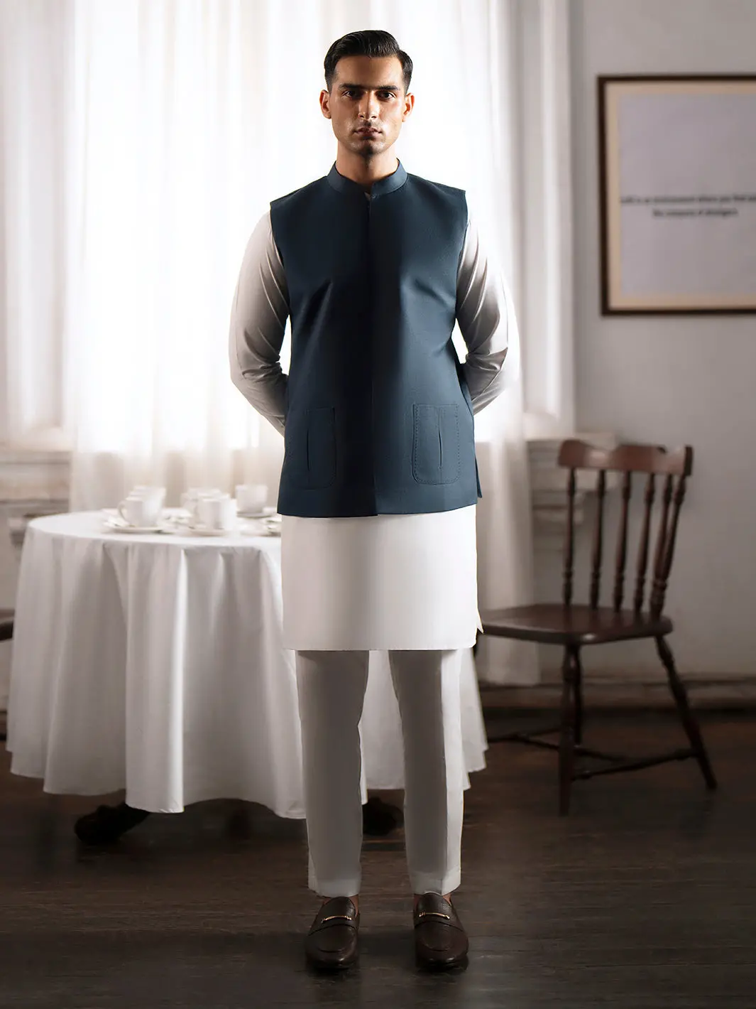 Teal Green Blended Waistcoat - Al-Wc-564 1