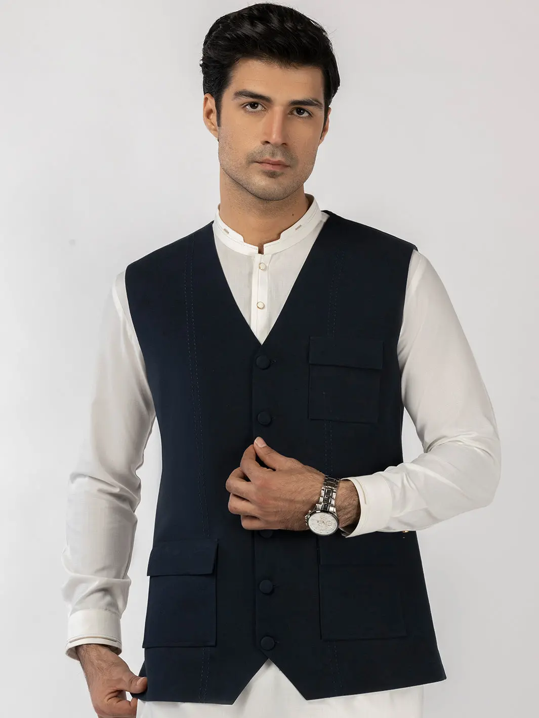 Navy Blue Blended Waistcoat - Al-Wc-582 1