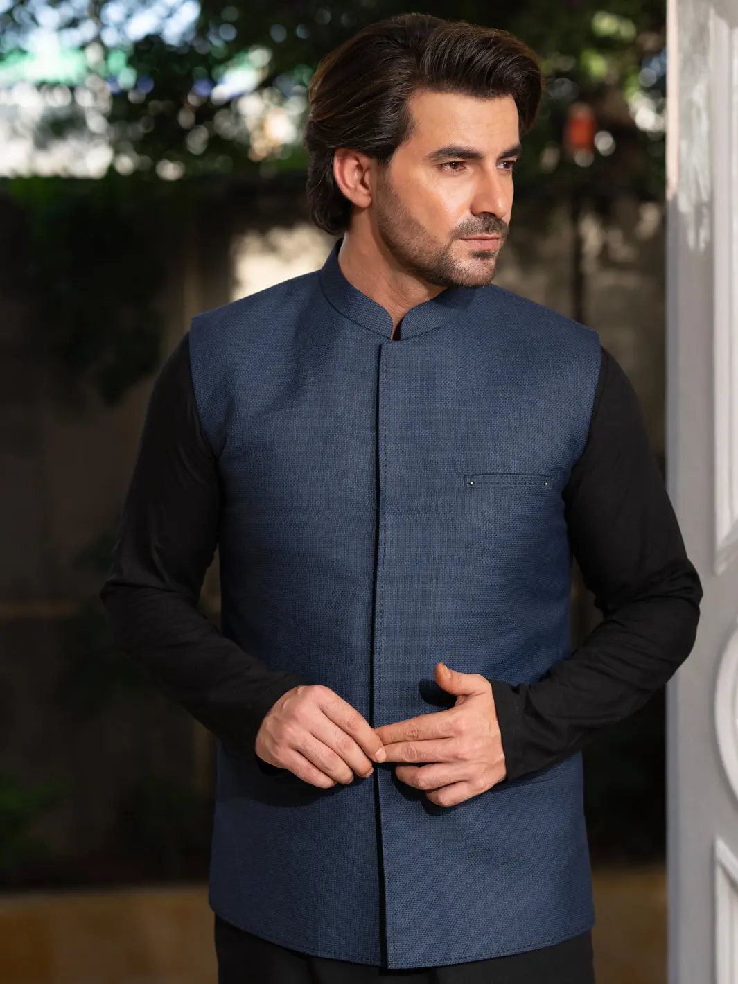 Navy Blue Blended Waistcoat - Al-Wc-587B 1