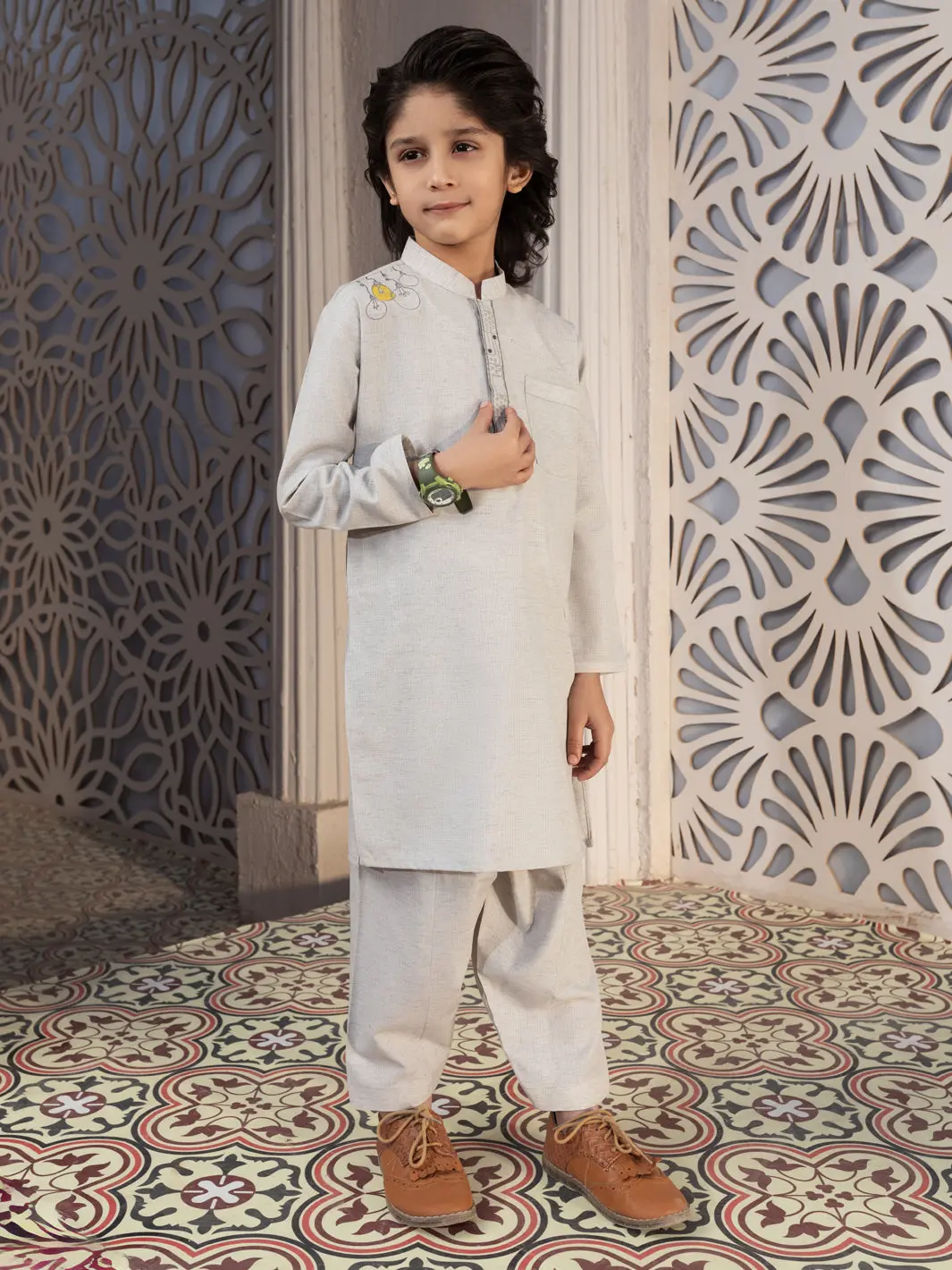 Ash Grey Blended Kameez Shalwar - Alby-Ks-004 1