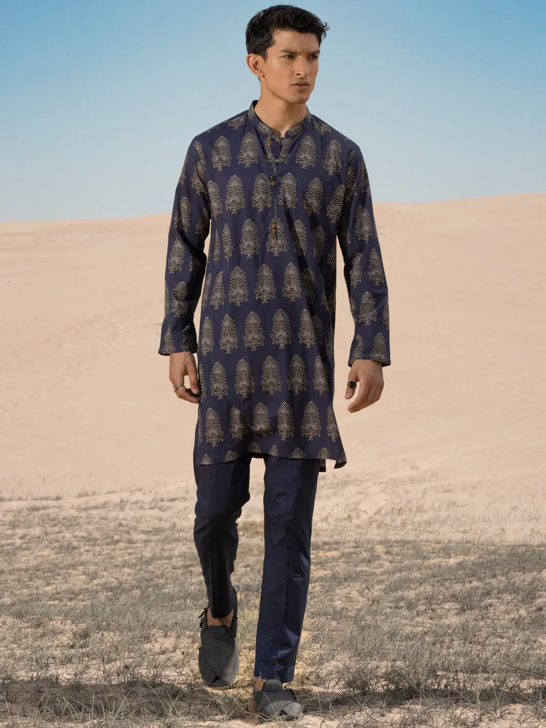 Blue Cotton Short Kurta - Alcr-K-035 1