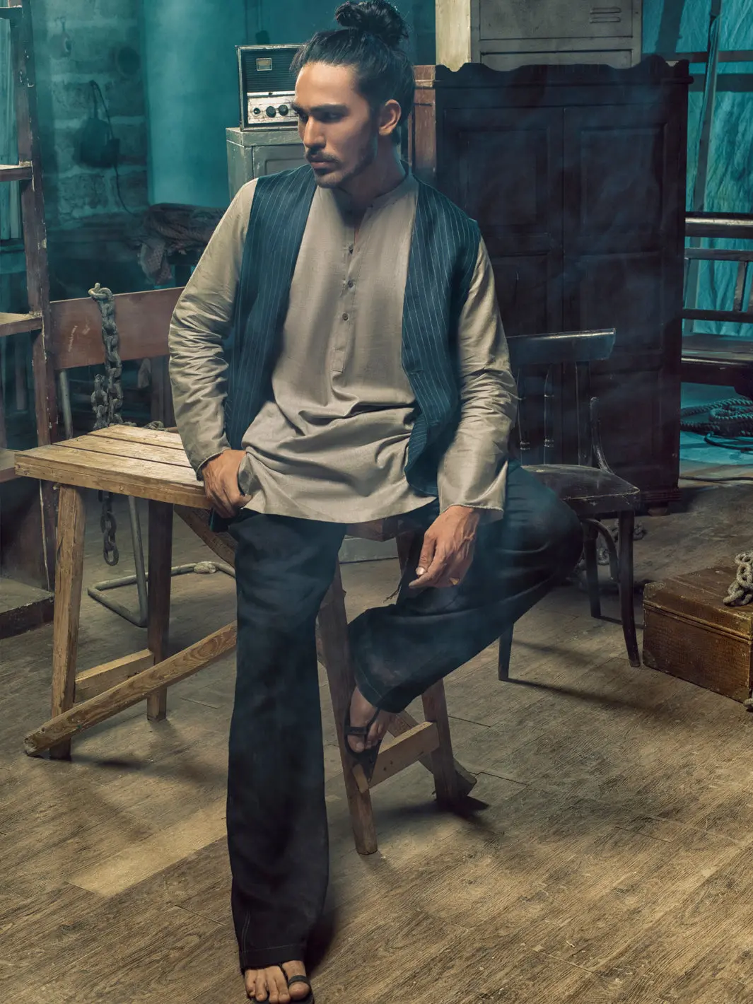 Blue Linen Cotton Waistcoat - Alcr-Wc-001 1