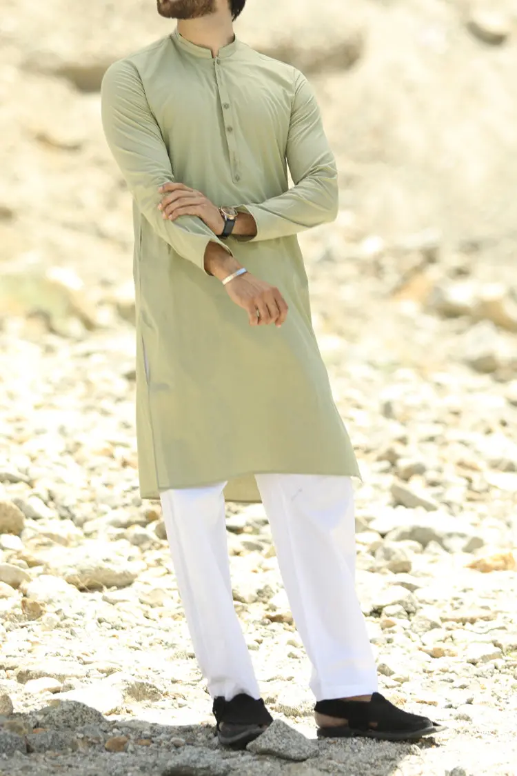 Olive Green Cotton Kurta - Al-K-656 1