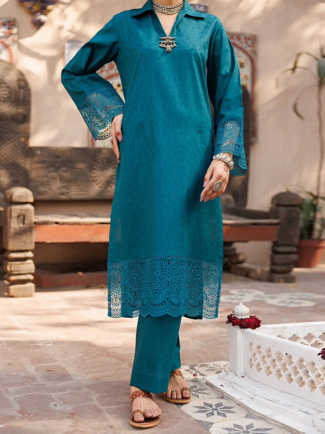 Green Self Jacquard 2Pc Stitched - Al-2Ps-Lks-1053 1