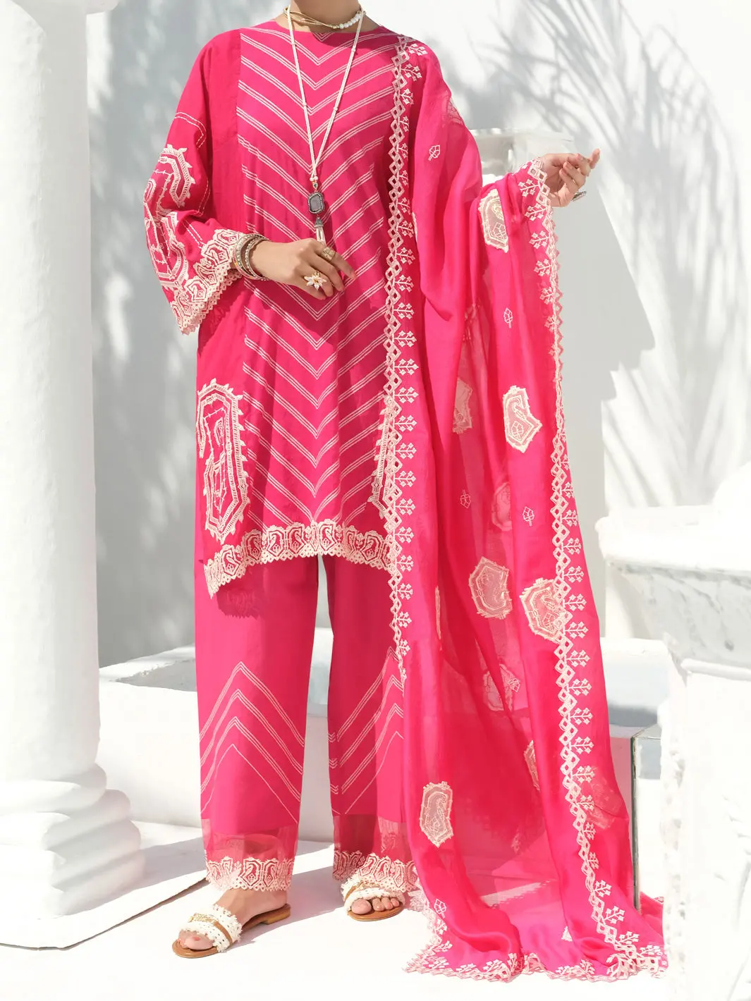 Fuchsia Swiss Voile + Khaddi Net 3Pc Stitched - Alp-3Ps-1054 1