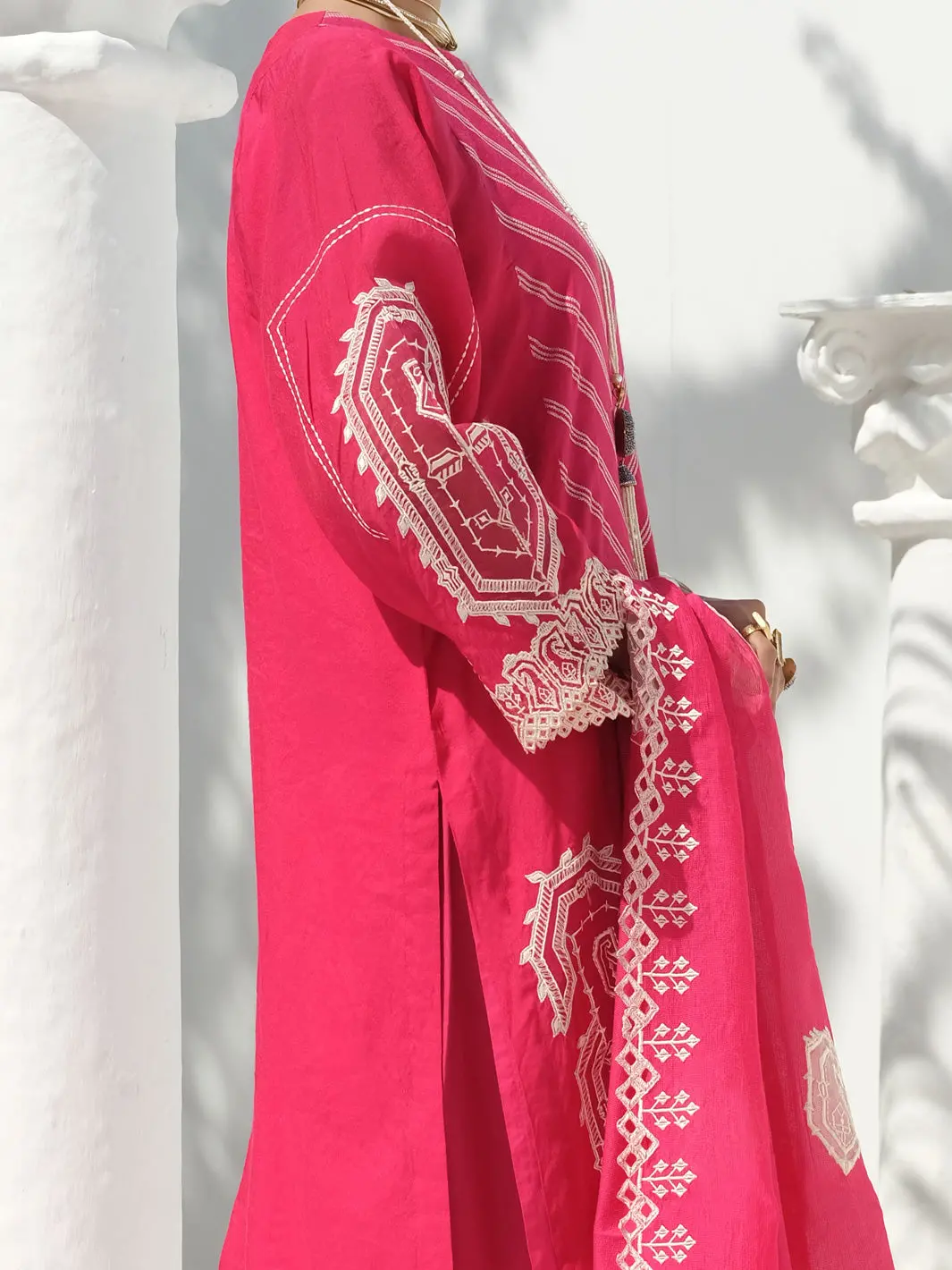 Fuchsia Swiss Voile + Khaddi Net 3Pc Stitched - Alp-3Ps-1054 3