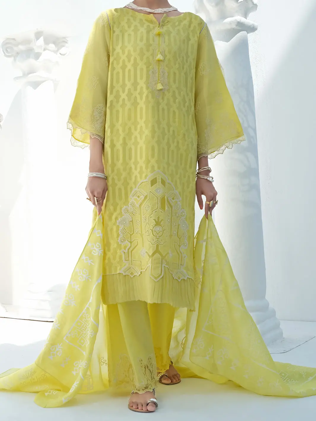 Lime Cotton Viscose + Jacquard 3Pc Stitched - Alp-3Ps-1058 1