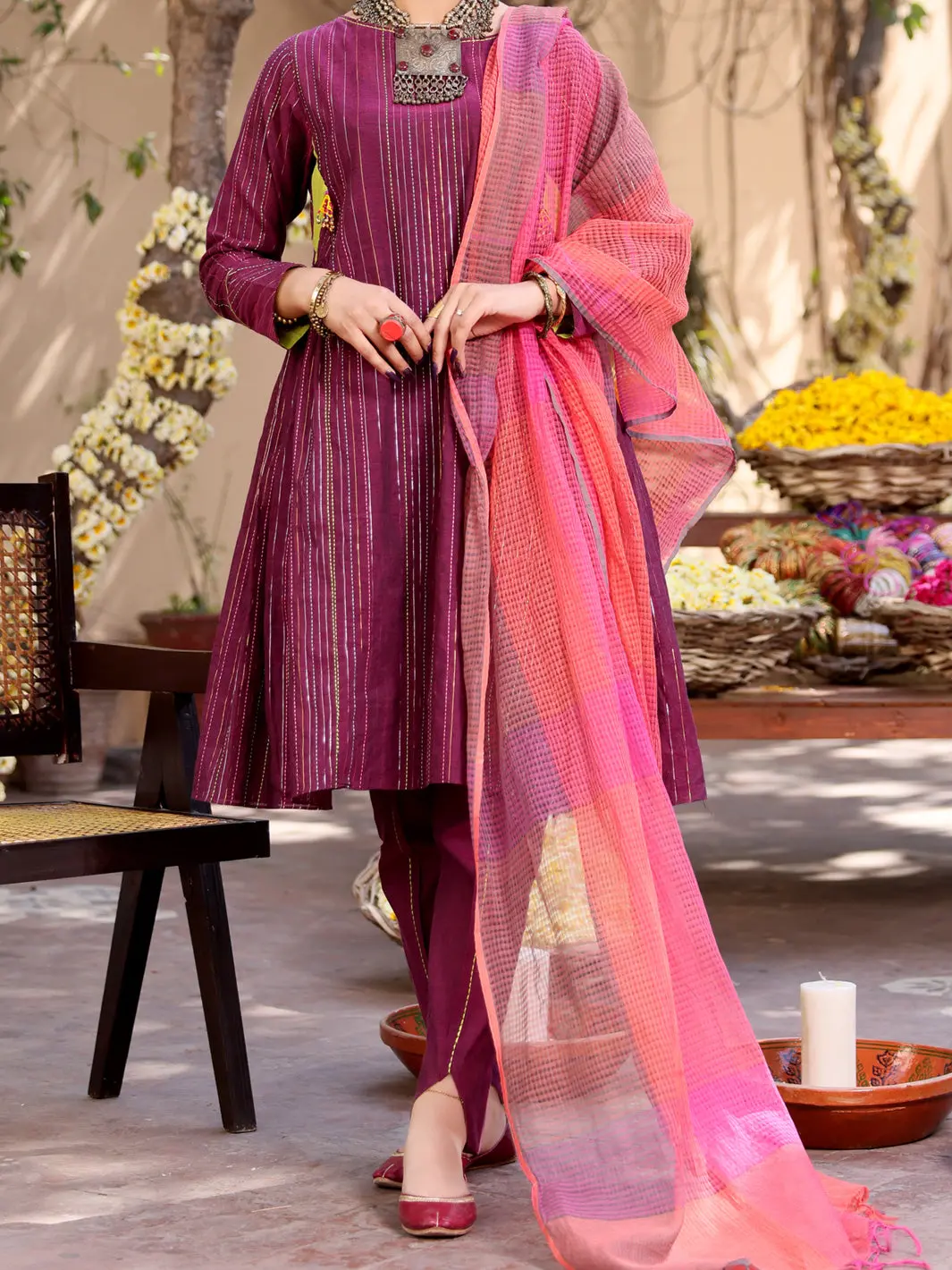Purple Yarn-Dyed Jacquard 3Pc Stitched - Alp-3Ps-1099 1