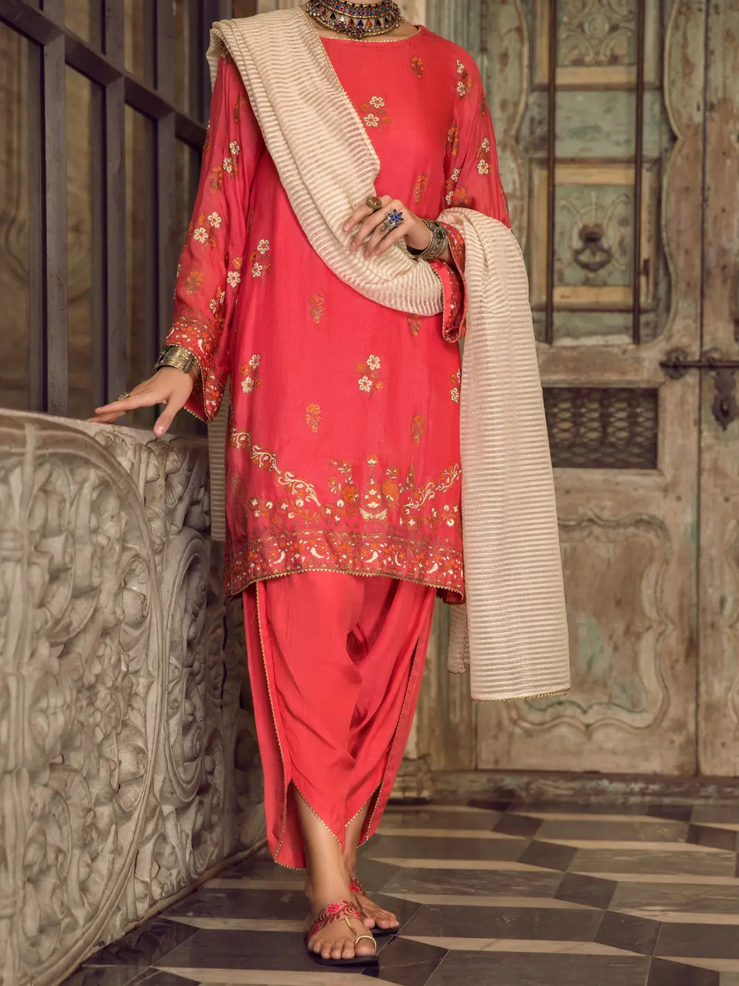 Red Khaddi Silk 3Pc Stitched - Alp-3Ps-1285 1
