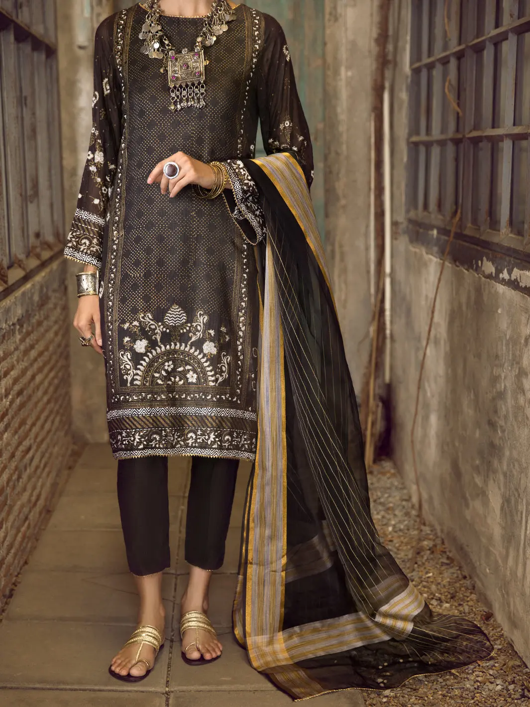 Black Khaddi Silk 3Pc Stitched - Alp-3Ps-1286 1