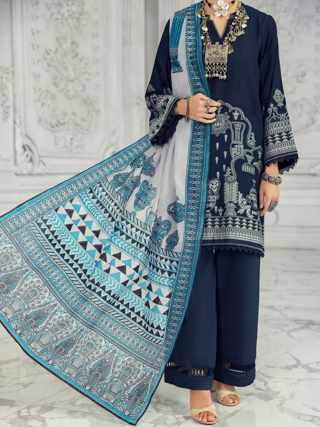 Dark Grey Cotton Jacquard 3Pc Unstitched - Alp-3Ps-1309 1