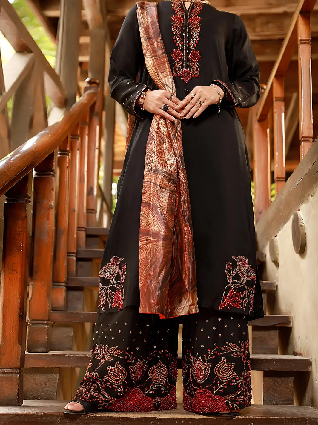 Black 3Pc Unstitched - Alp-3Ps-1404 1