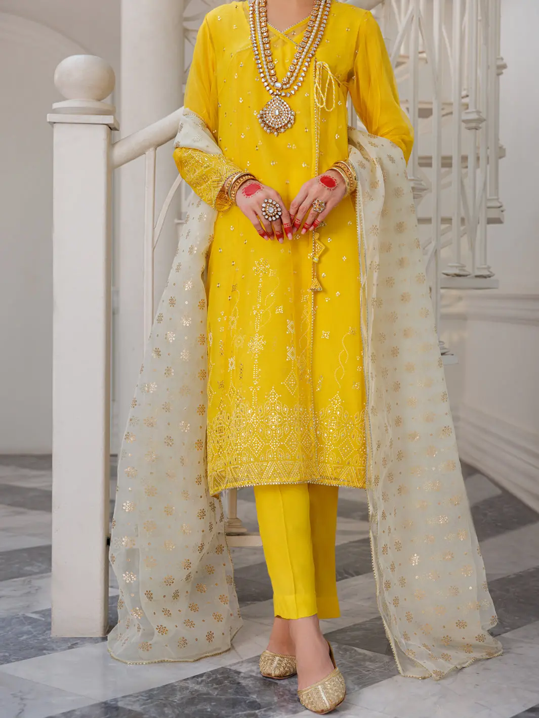 Yellow Organza 3Pc Stitched - Alp-3Ps-1627 1