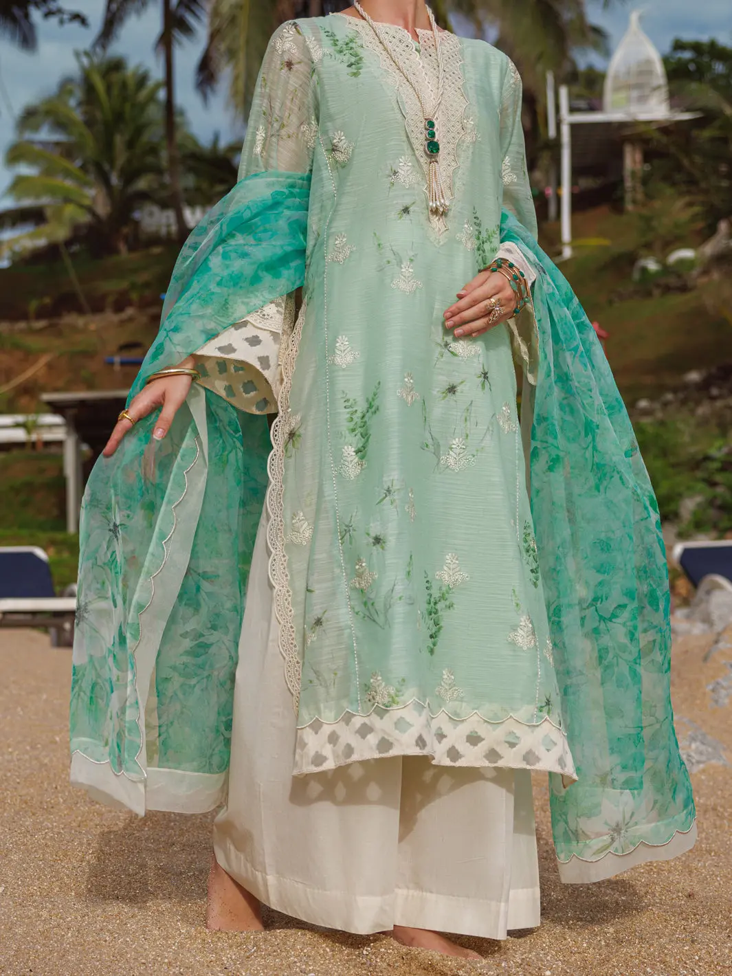Light Green Poly-Slub 3Pc Unstitched - Alp-3Ps-1814 1