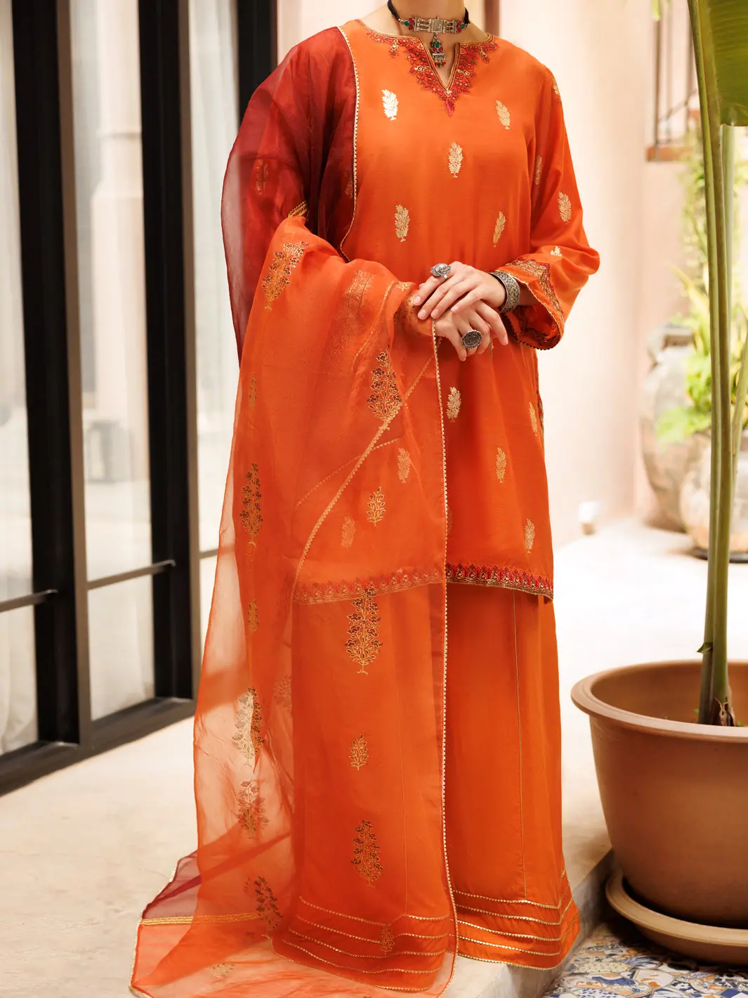 Rust Salsa Silk 3Pc Stitched - Alp-3Ps-1846 1