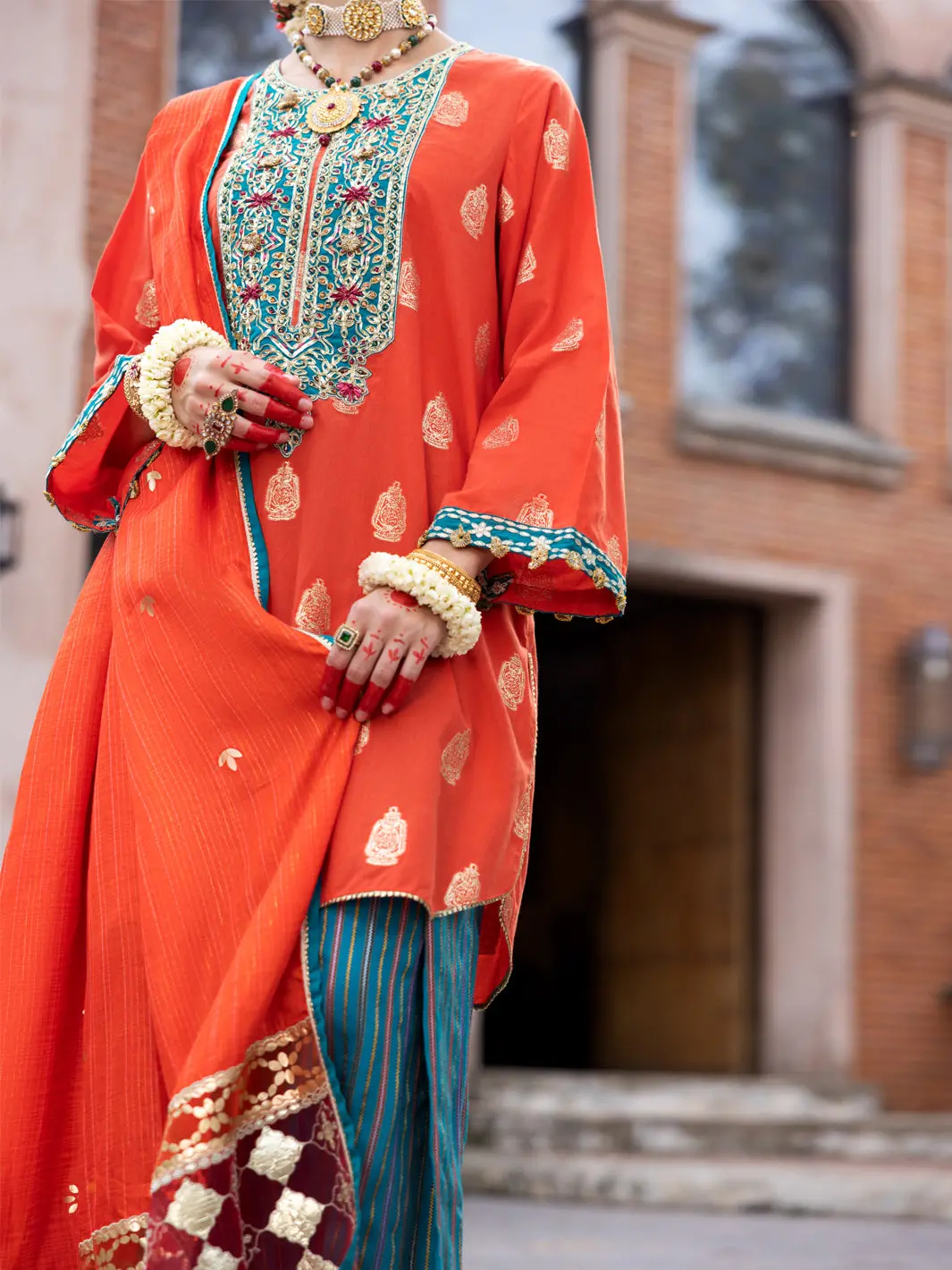 Orange Cotton Jacquard 3Pc Stitched - Alp-3Ps-1856 1