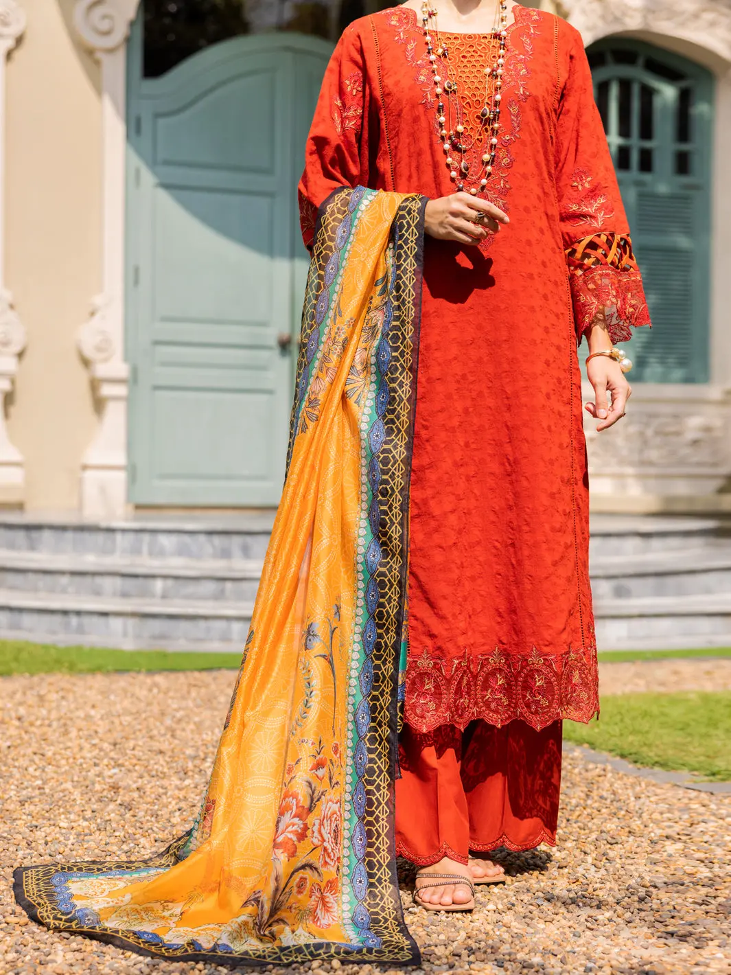 Red Jacquard 3Pc Unstitched - Alp-3Ps-1861 1