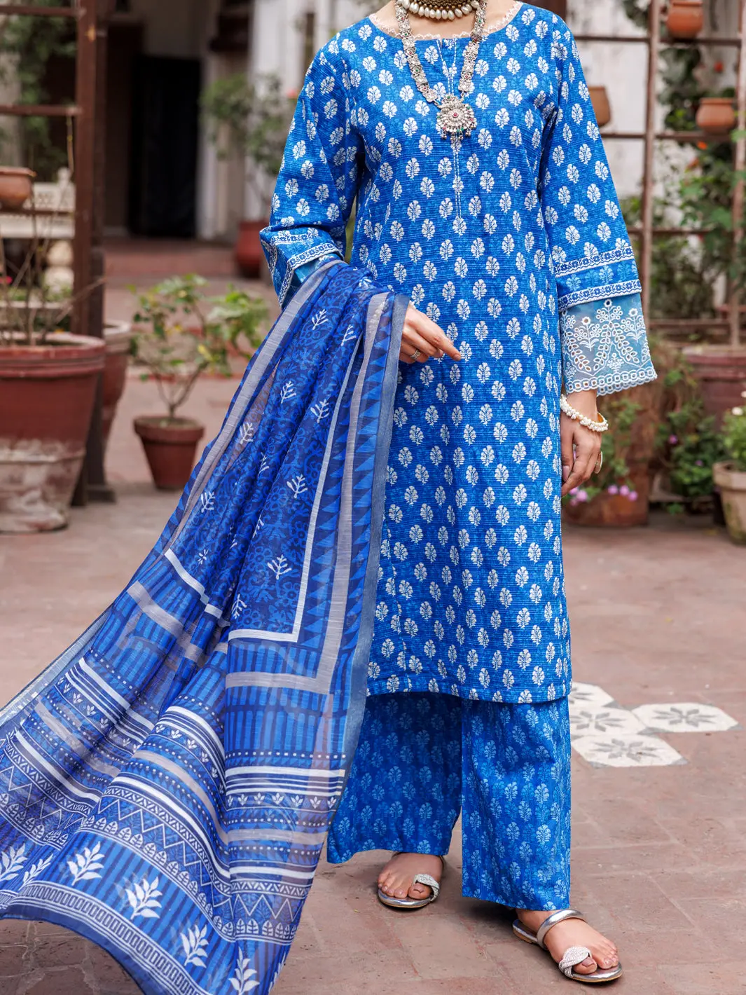 Blue Dobby Cotton 3Pc Stitched - Alp-3Ps-1878 1