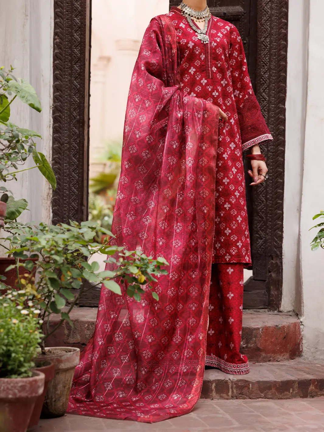 Maroon Square Dobby 3Pc Unstitched - Alp-3Ps-1879 1