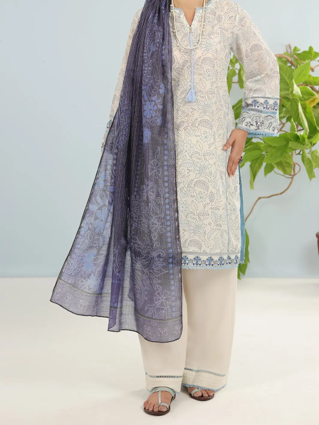 Off White Lawn 3Pc Unstitched - Alp-3Ps-1884 1