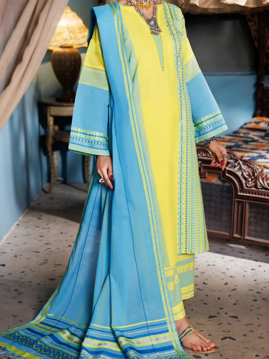 Lemon Yarn Dyed Jacquard 3Pc Unstitched - Alp-3Ps-1887 1