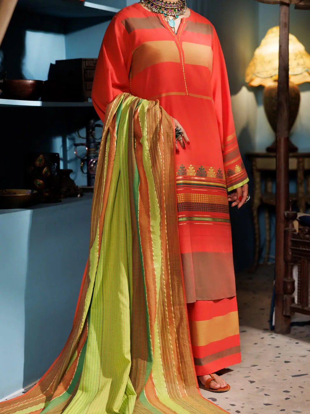 Orange Yarn Dyed 3Pc Stitched - Alp-3Ps-1888 1