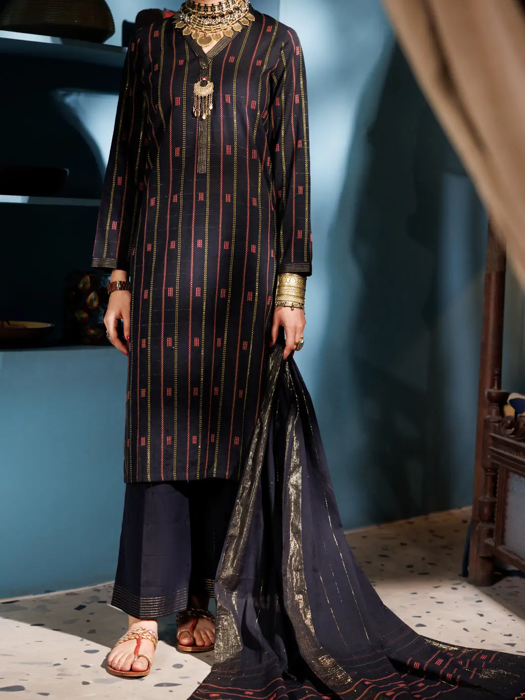 Black Yarn Dyed 3Pc Stitched - Alp-3Ps-1891 1