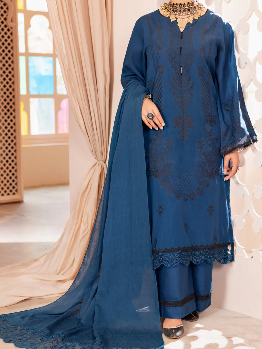 Teal Jacquard 3Pc Stitched - Alp-3Ps-1905 1