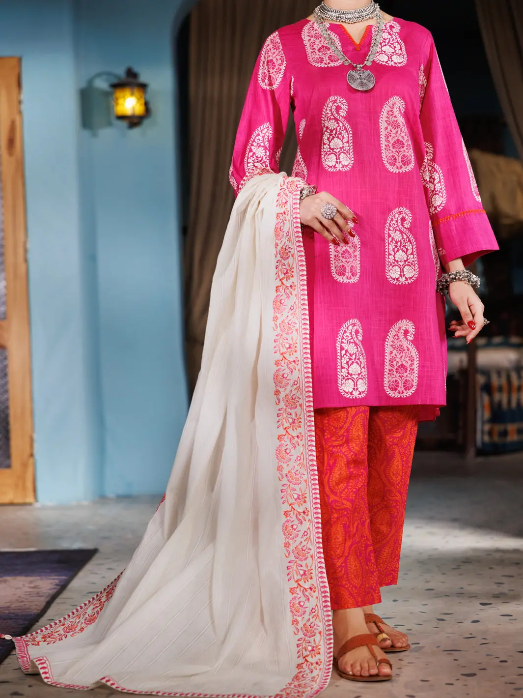 Pink Cotton Dobby 3Pc Unstitched - Alp-3Ps-1920 1