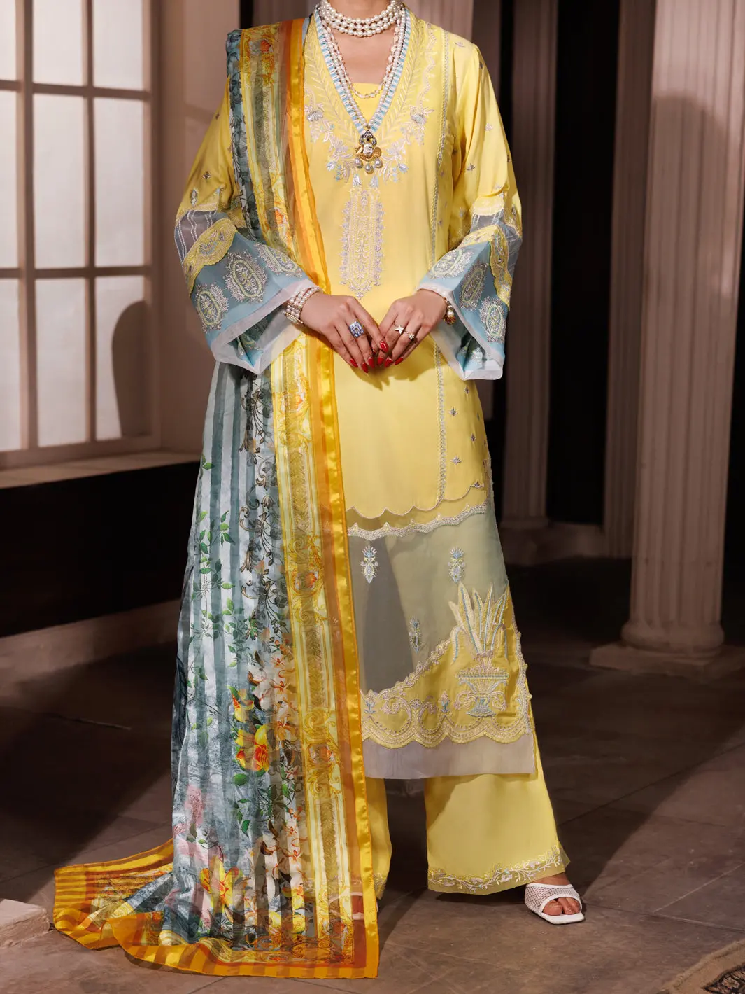Yellow Poly Lawn 3Pc Unstitched - Alp-3Ps-1946 1
