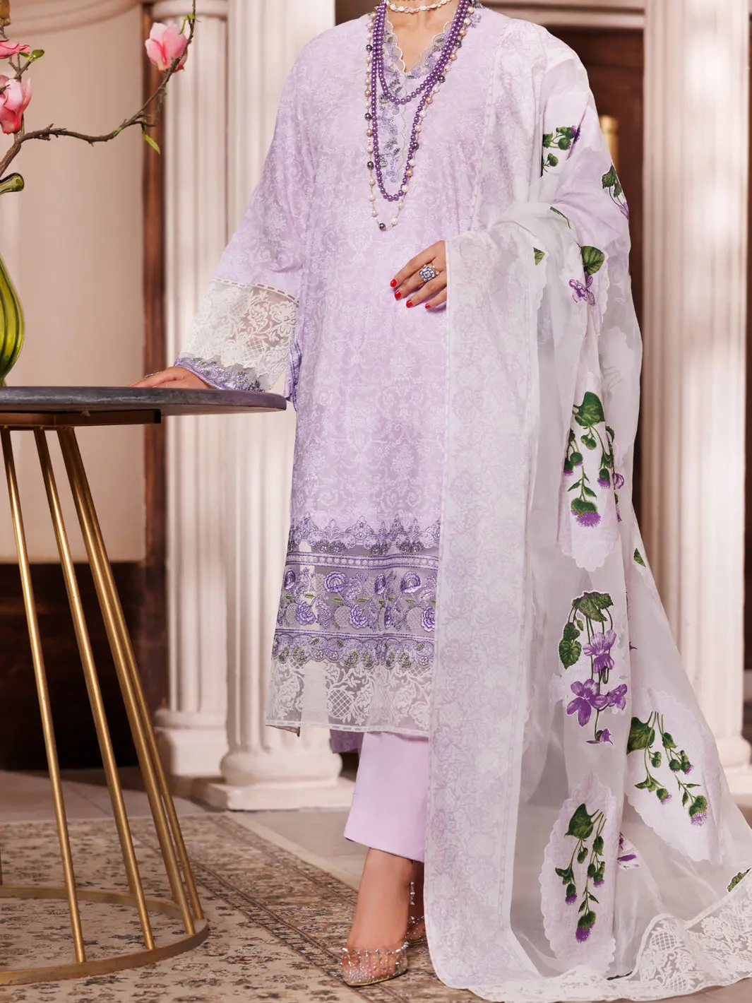 Lilac Cambric 3Pc Unstitched - Alp-3Ps-1947 1
