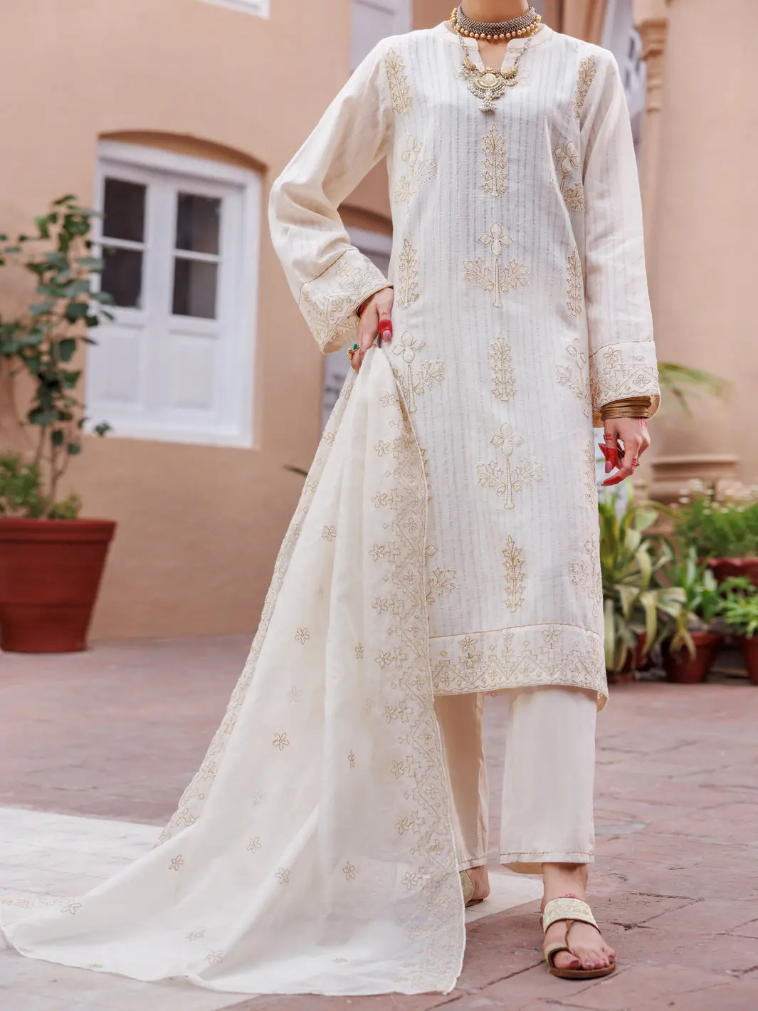 Off White Dobby Jacquard 3Pc Stitched - Alp-3Ps-1951 1