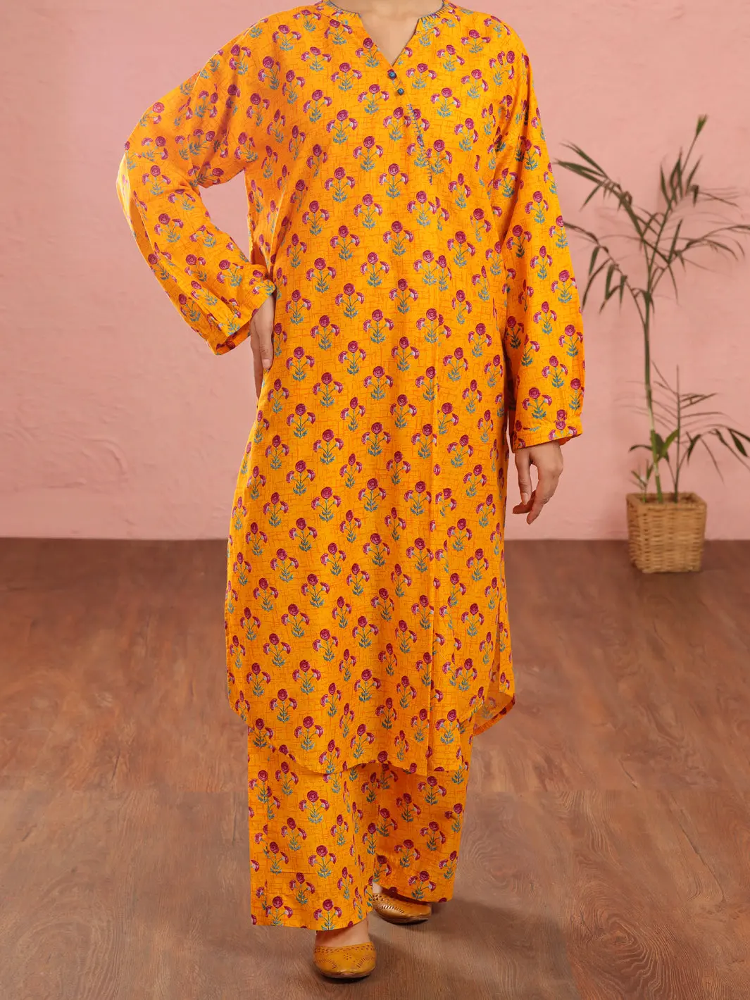 Yellow Cambric 2Pc Unstitched - Alp-2Ps-1969 1