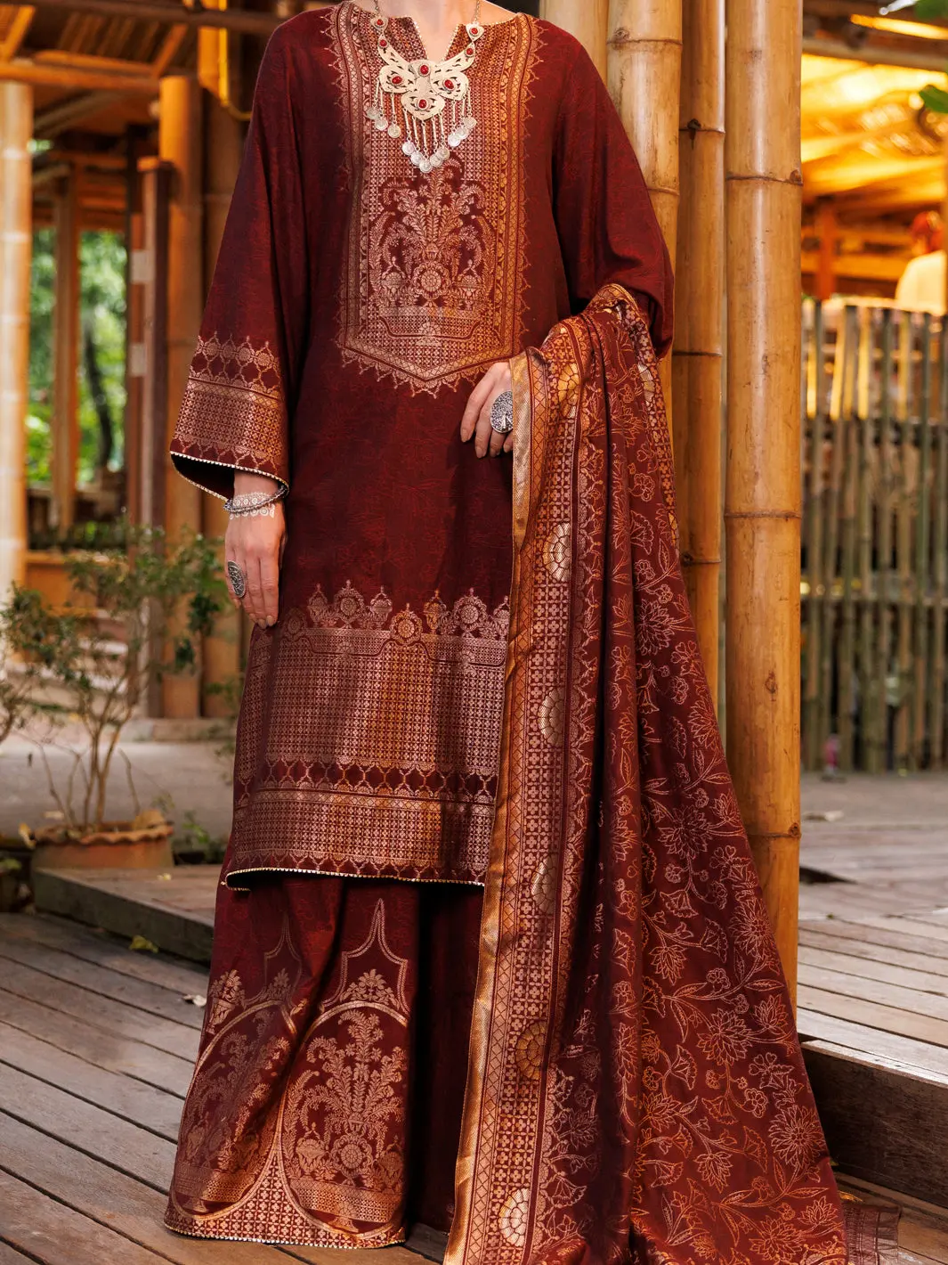 Maroon Yarn-Dyed Jacquard 3Pc Stitched - Alp-3Ps-2020 1