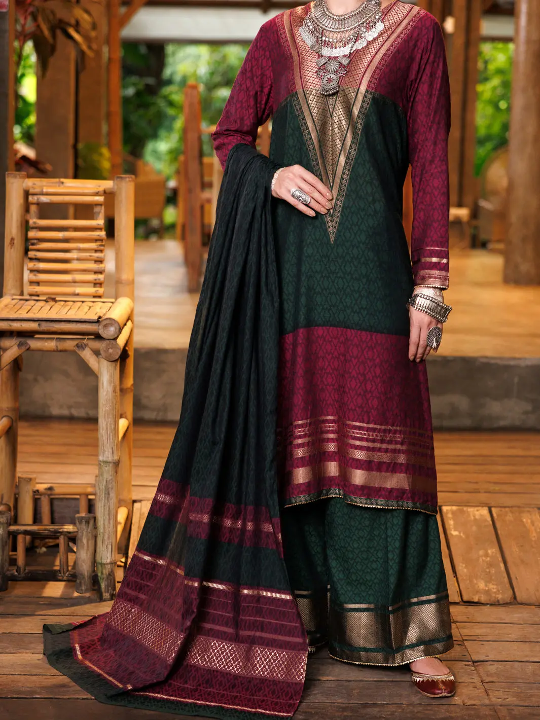 Multicolor Yarn-Dyed Jacquard 3Pc Stitched - Alp-3Ps-2023 1