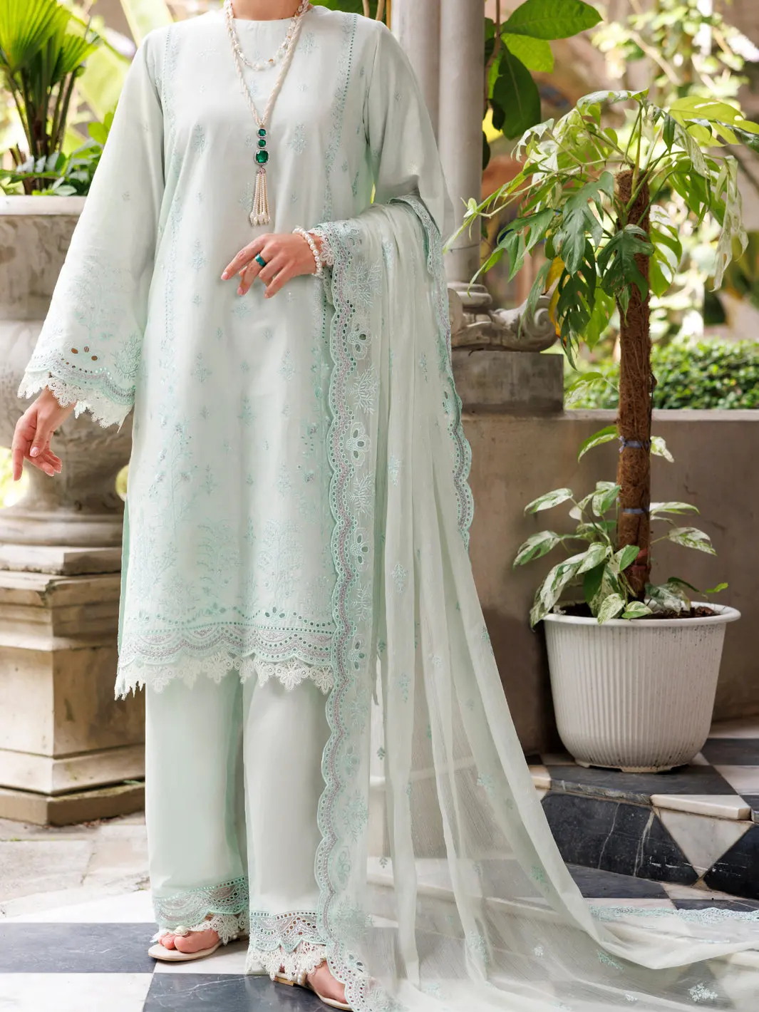 Light Green Schiffli Lawn 3Pc Stitched - Alp-3Ps-2112 1