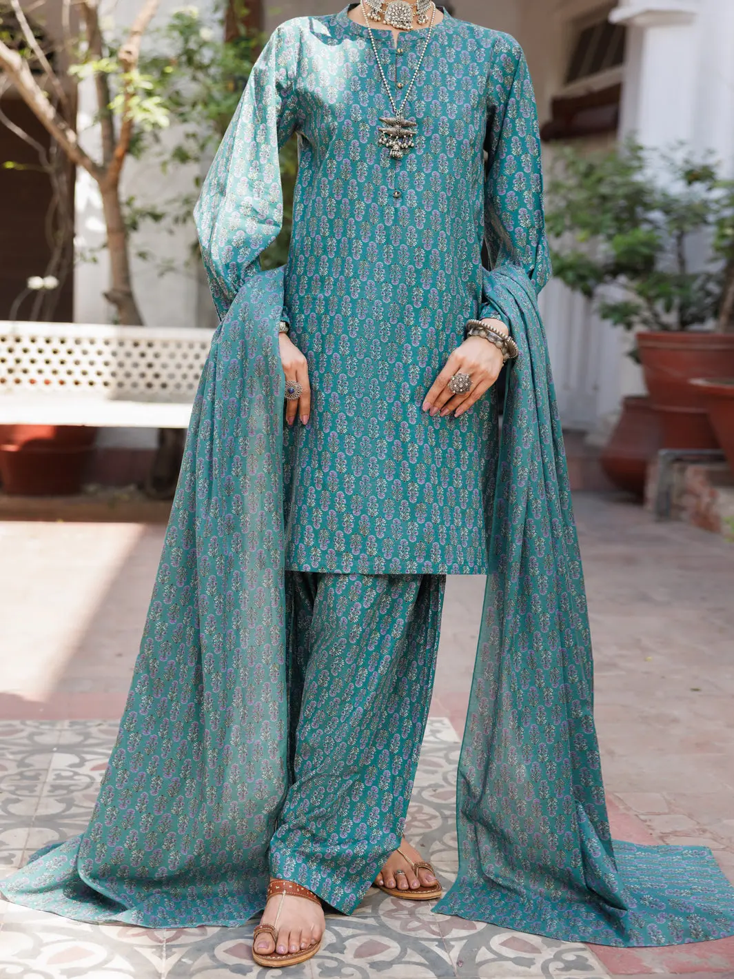 Teal Lawn 3Pc Stitched - Alp-3Ps-2121 1