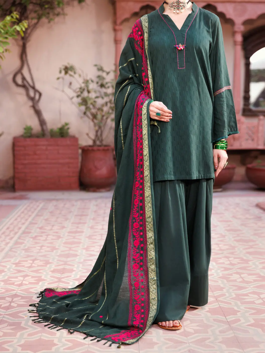 Green Cotton Dobby 3Pc Stitched - Alp-3Ps-2134 1