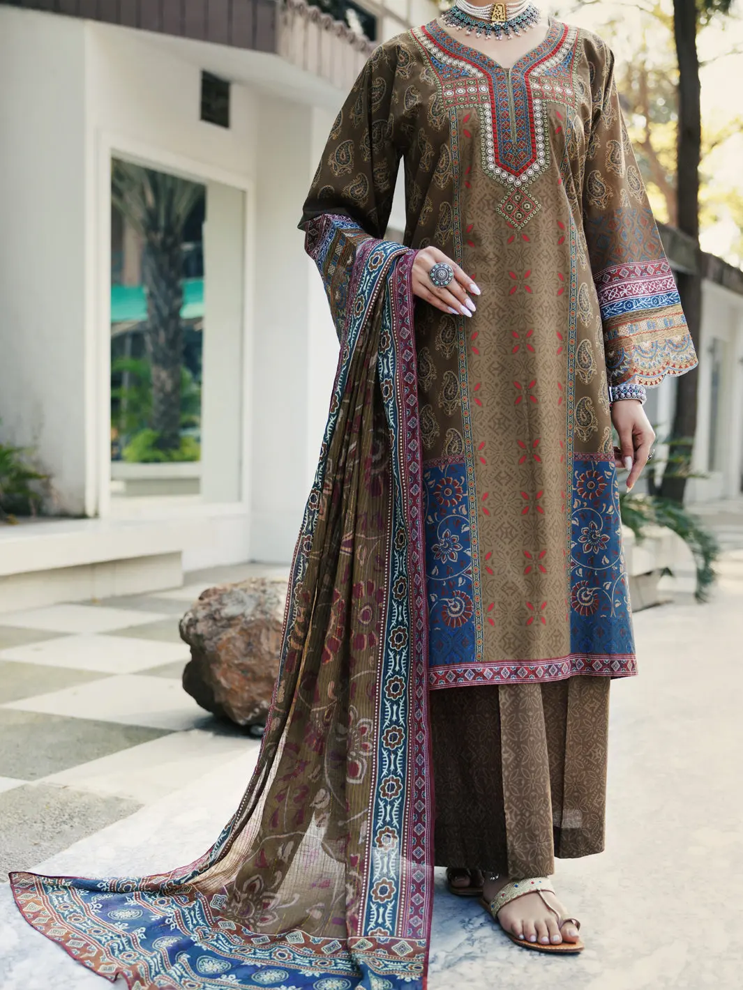Mehendi Green Lawn 3Pc Stitched - Alp-3Ps-2139 1