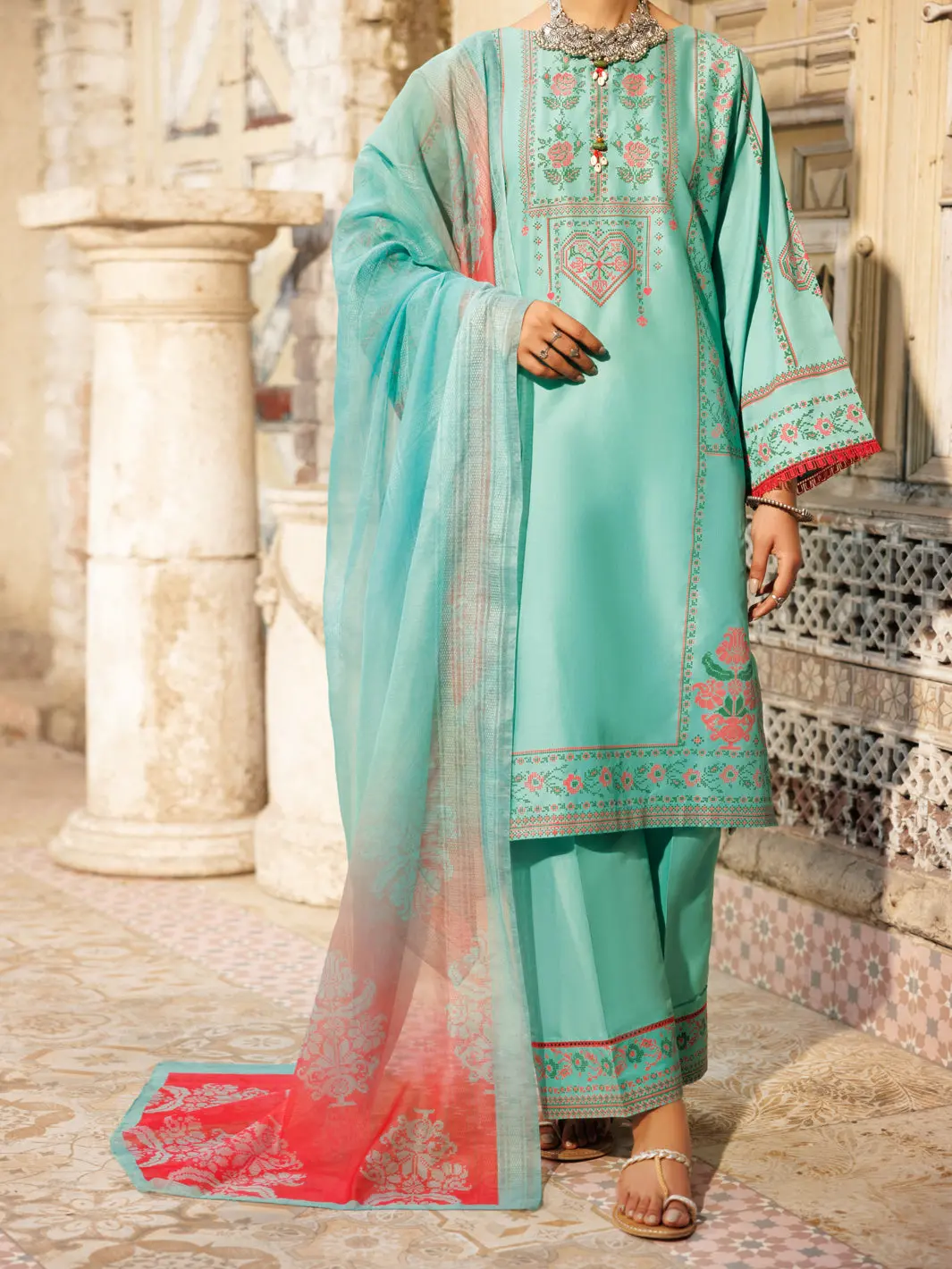 Aqua Blue Cambric 3Pc Stitched - Alp-3Ps-2143 1