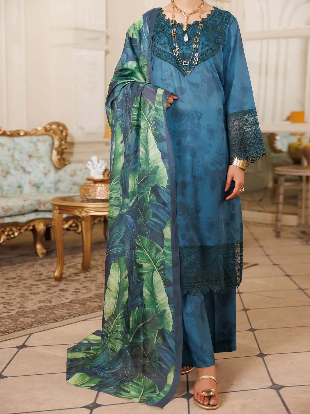 Teal Lawn 3Pc Stitched - Alp-3Ps-2150 1