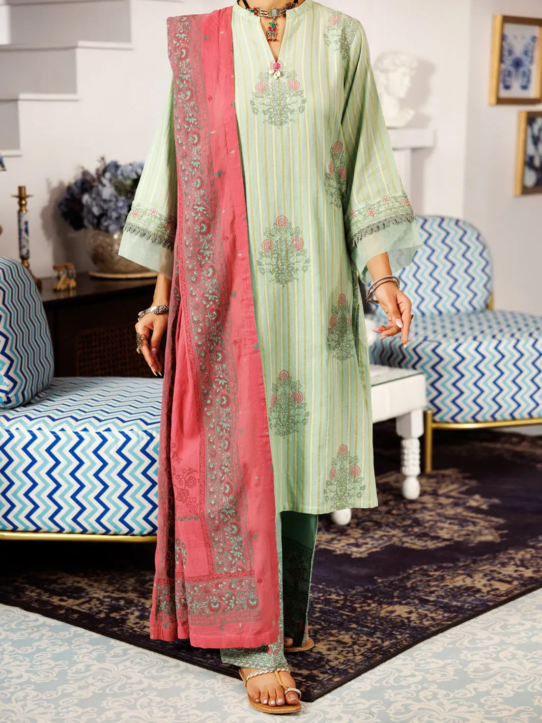 Pistachio Green Dobby 3Pc Stitched - Alp-3Ps-2164 1