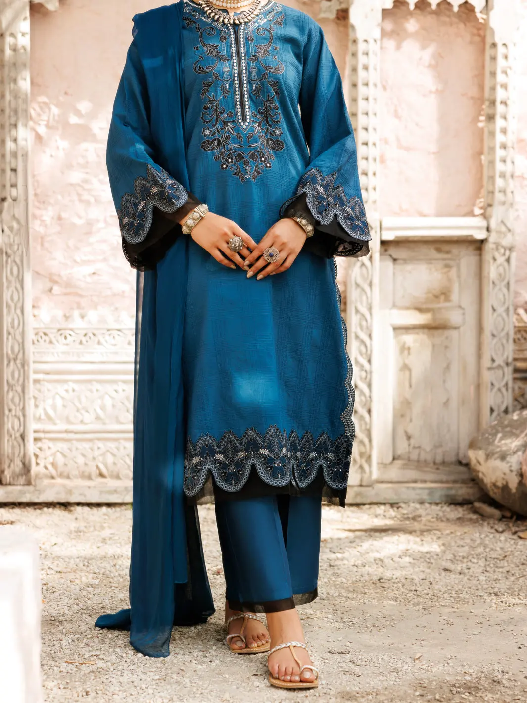Teal Jacquard 3Pc Stitched - Alp-3Ps-2175 1