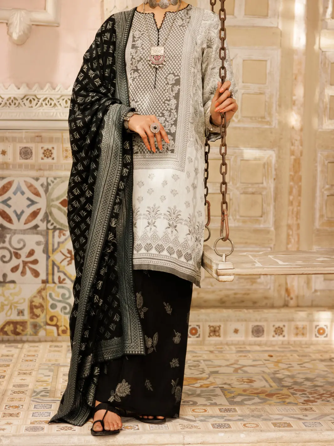Black & White Jacquard 3Pc Stitched - Alp-3Ps-2177 1