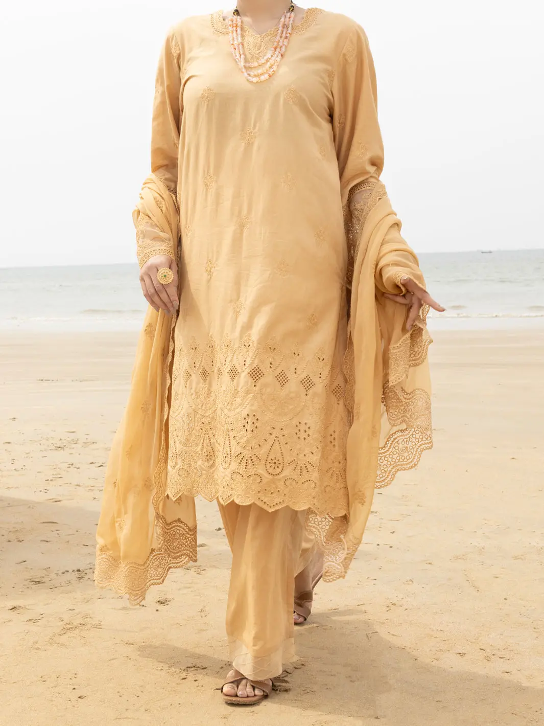 Khaki Schiffli Lawn 3Pc Stitched - Alp-3Ps-2183 1
