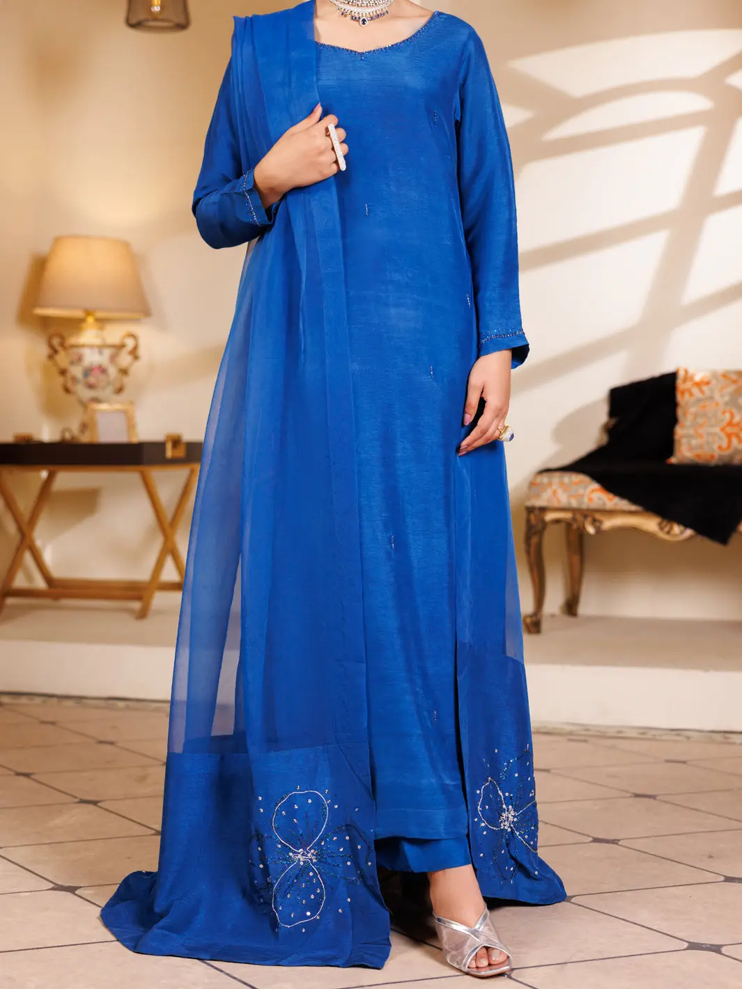 Blue Raw Silk 3Pc Stitched - Alp-3Ps-2195 1